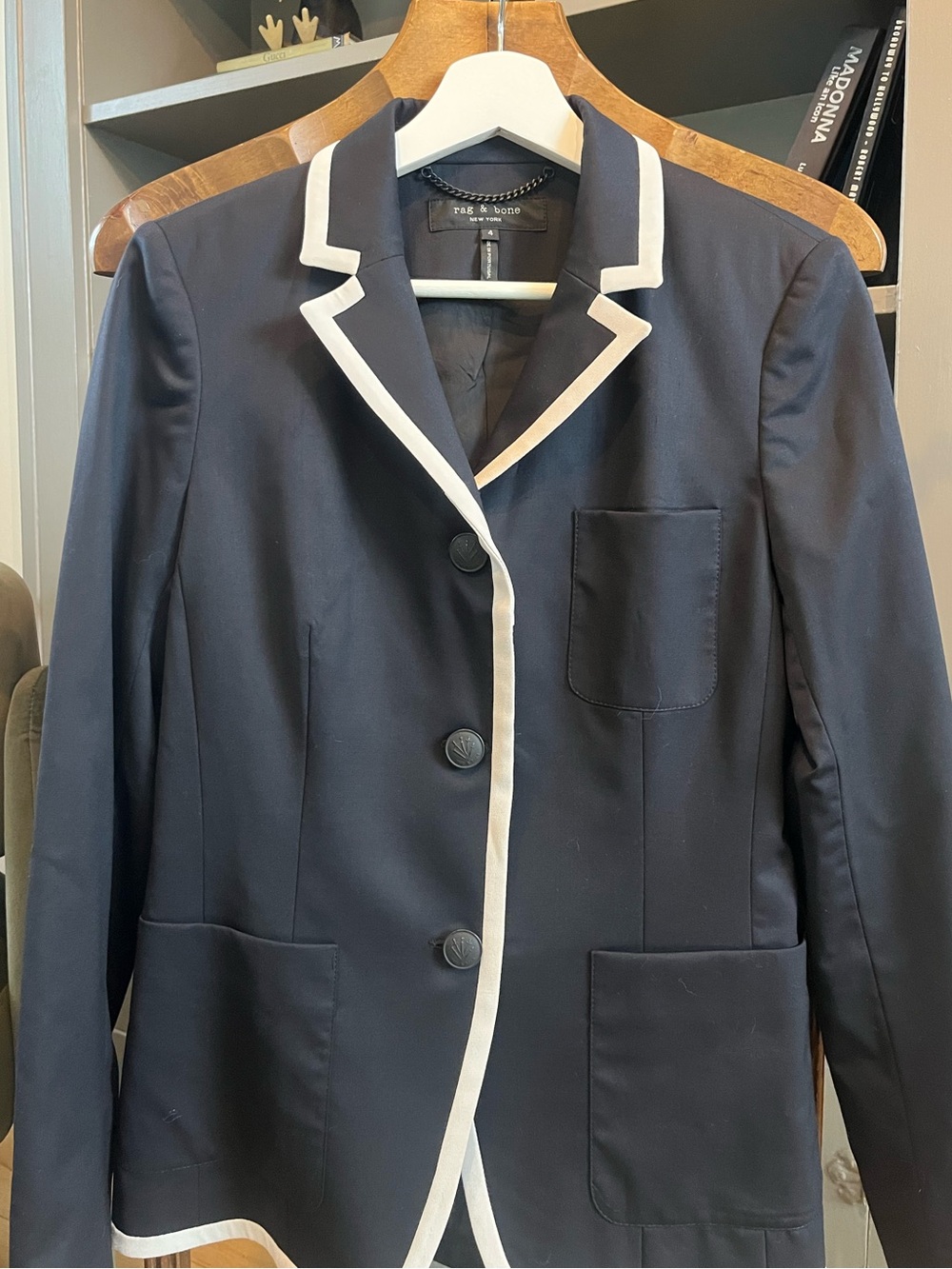 rag & bone Black Blazer with White Contrast Trim